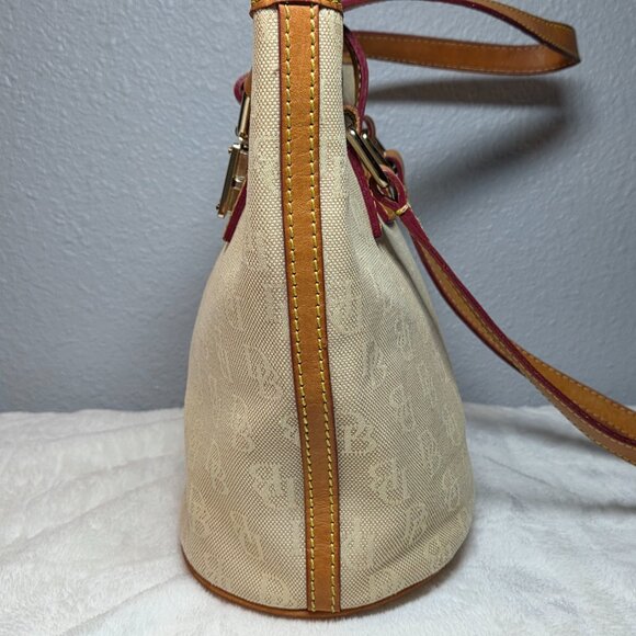 Vintage Dooney & Bourke Monogram Canvas Bucket Bag w/ Leather Trim - Picture 6 of 12